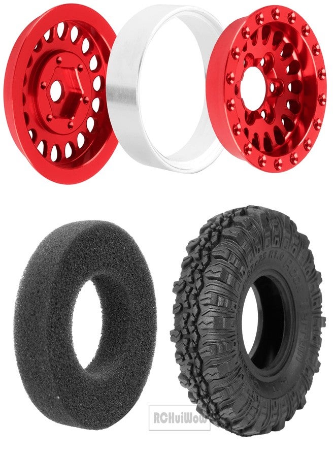 عجلات وإطارات RCHuiWow RC 1.0 Beadlock لسيارات الزحف RC بمقياس 1/18 TRX4M و1/24 SCX24، عجلات من سبائك الألومنيوم RC مع حواف Beadlock مقاس 1.0 وإطارات مطاطية ناعمة، 4 قطع، أحمر - Image 5